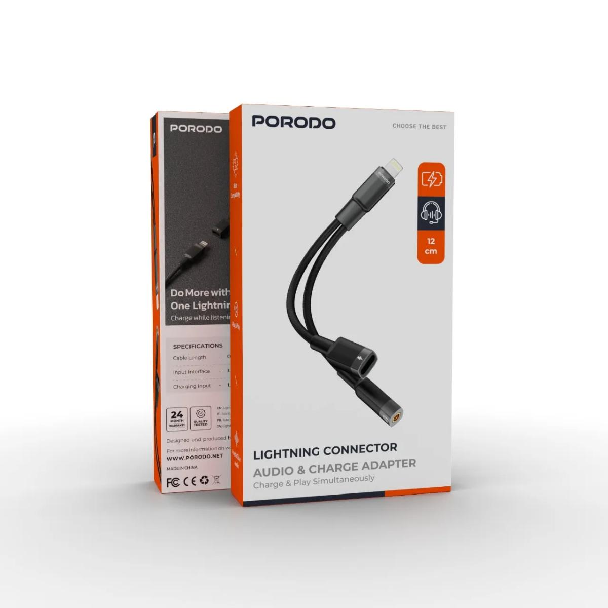 Porodo Lightning Audio & Charge Adapter - 0.12m