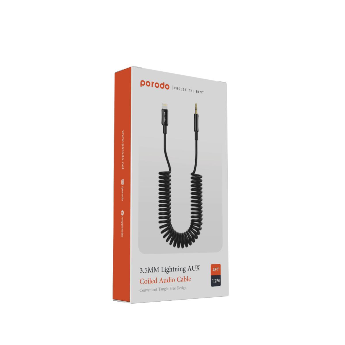 Porodo 3.5mm to Lightning Coiled AUX Cable (1.2m)