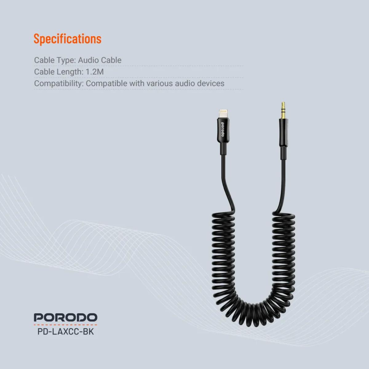 Porodo 3.5mm to Lightning Coiled AUX Cable (1.2m)