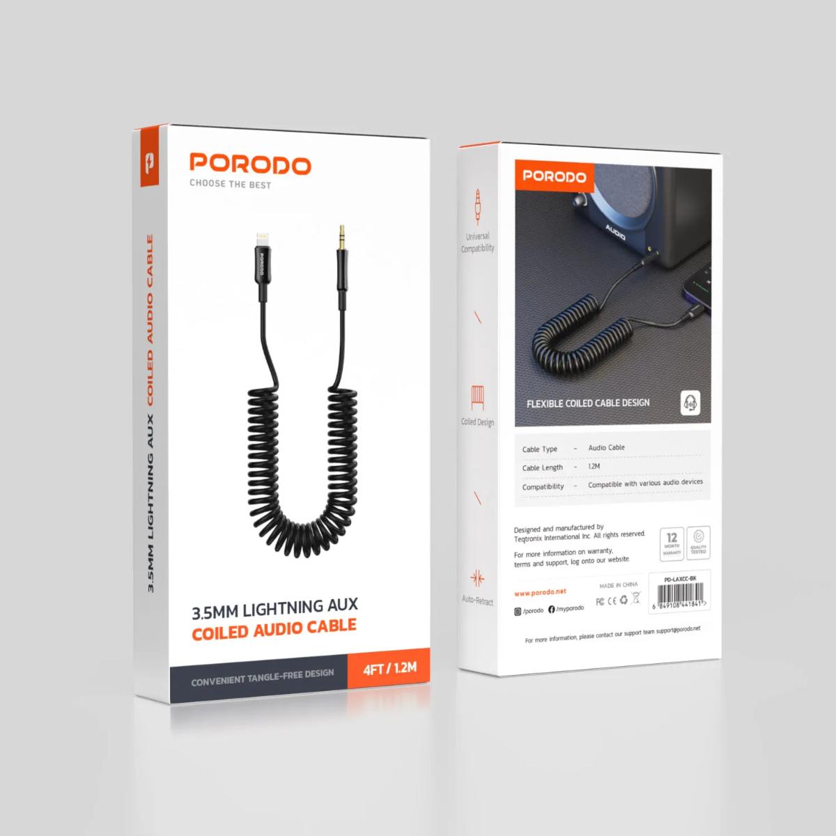 Porodo 3.5mm to Lightning Coiled AUX Cable (1.2m)