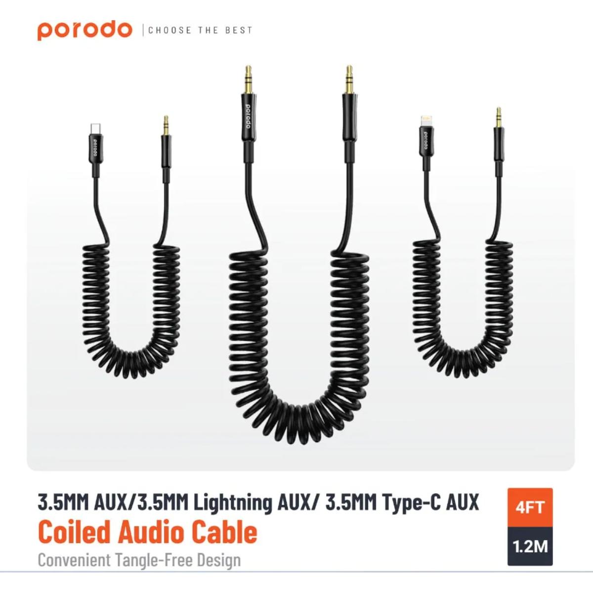 Porodo 3.5mm to Lightning Coiled AUX Cable (1.2m)