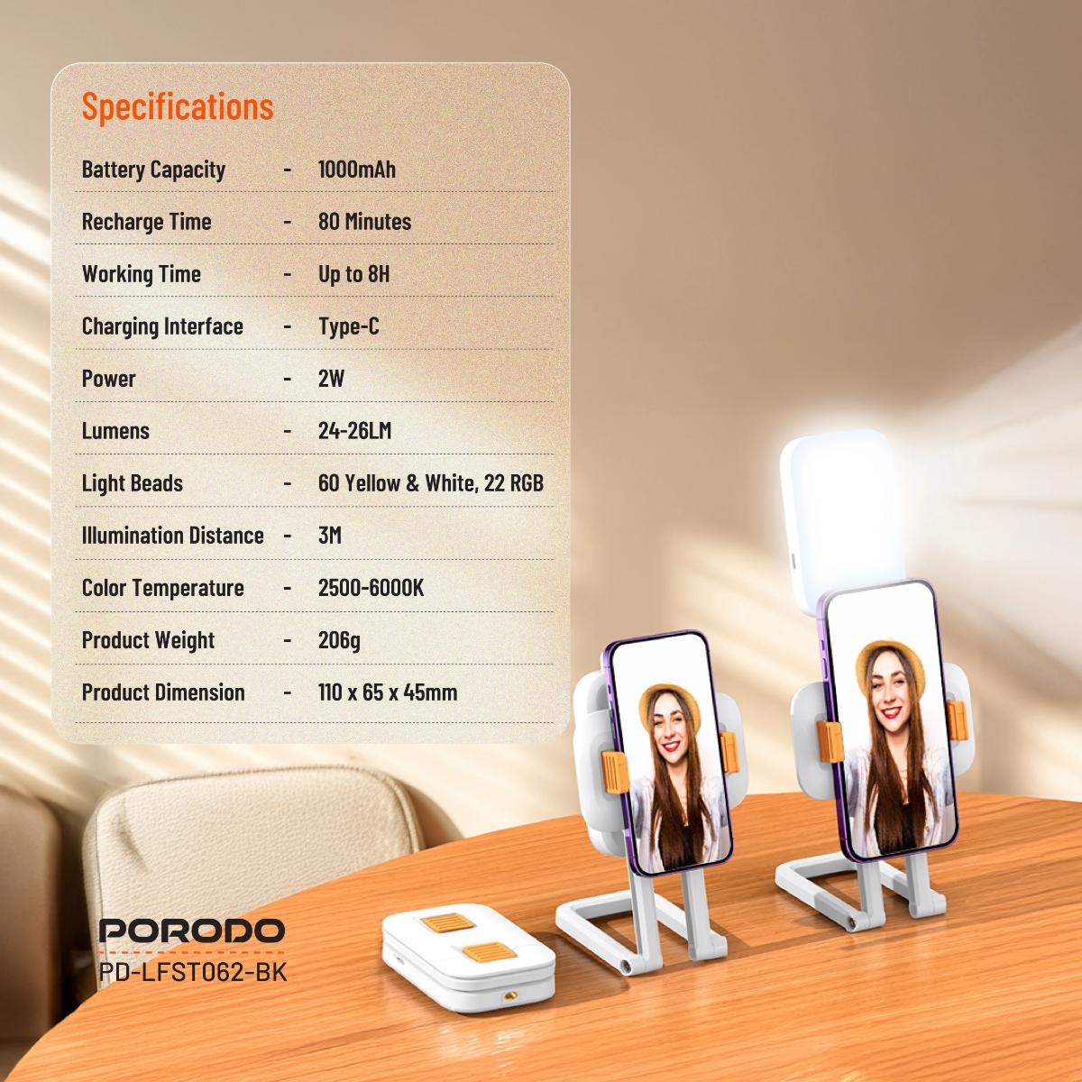 Porodo Lifestyle Phone Stand Fill Light