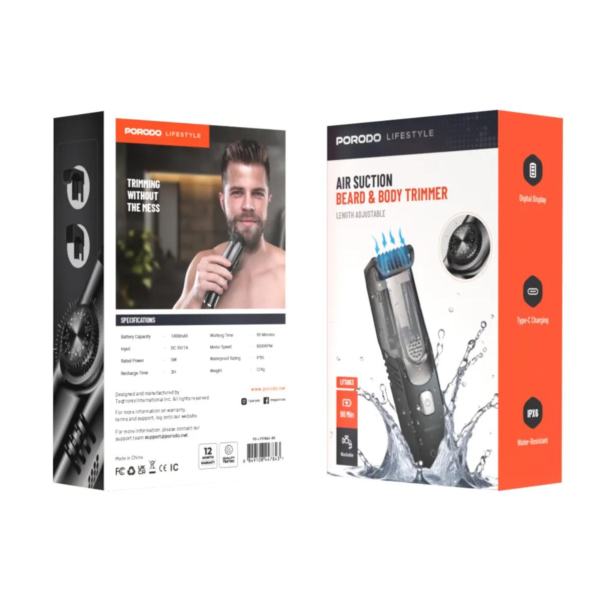Porodo Lifestyle Air Suction Beard & Body Trimmer