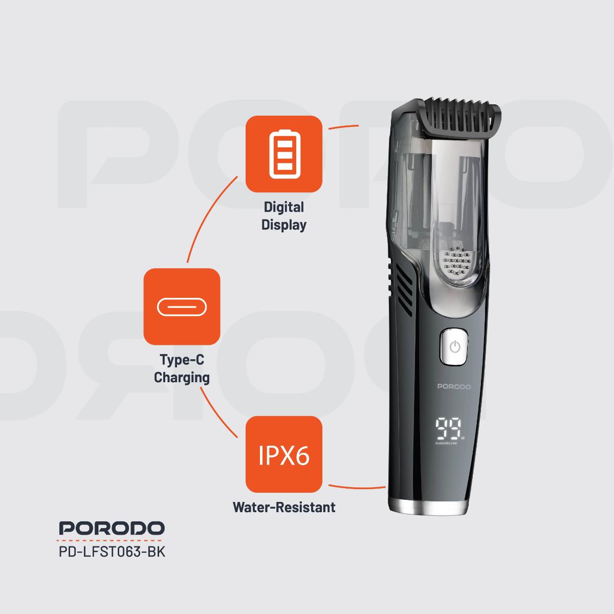 Porodo Lifestyle Air Suction Beard & Body Trimmer
