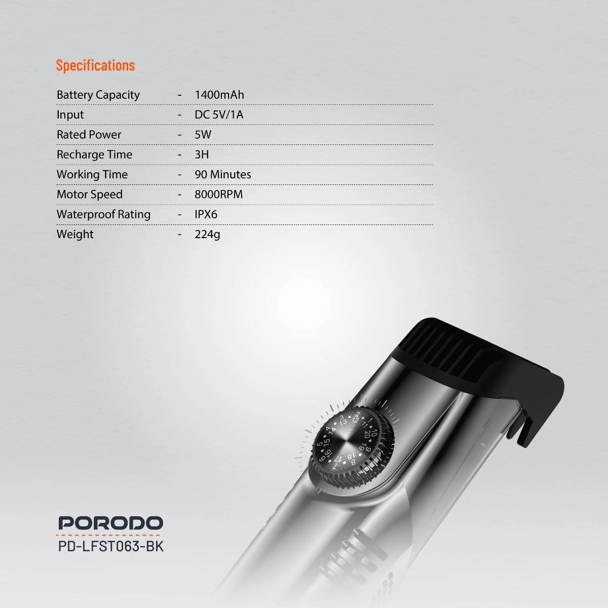 Porodo Lifestyle Air Suction Beard & Body Trimmer