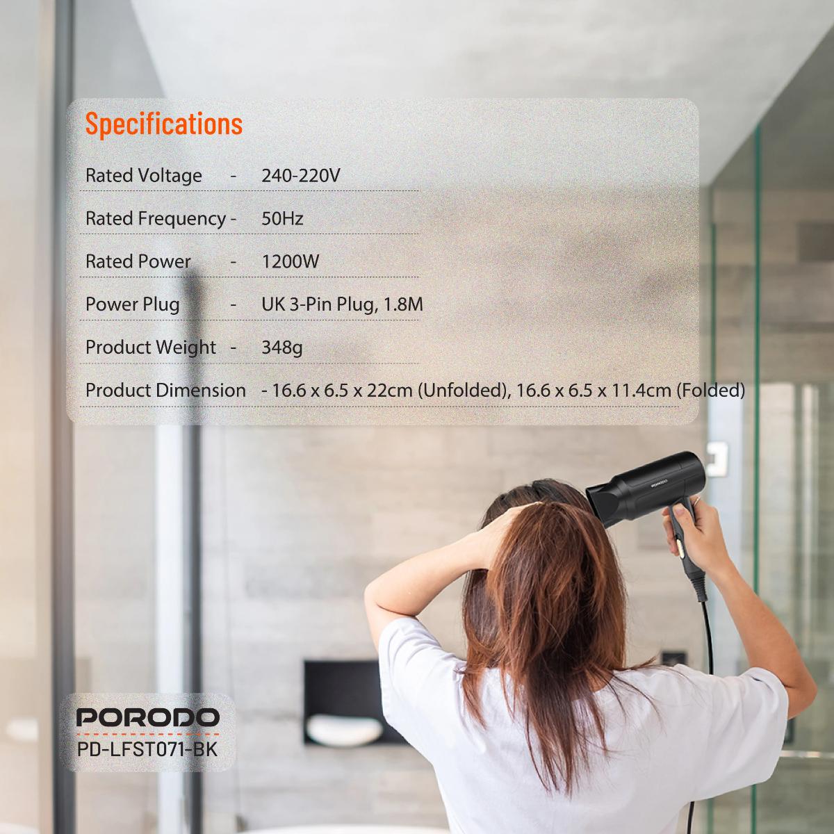 Porodo Lifestyle 1200W Foldable Hair Dryer