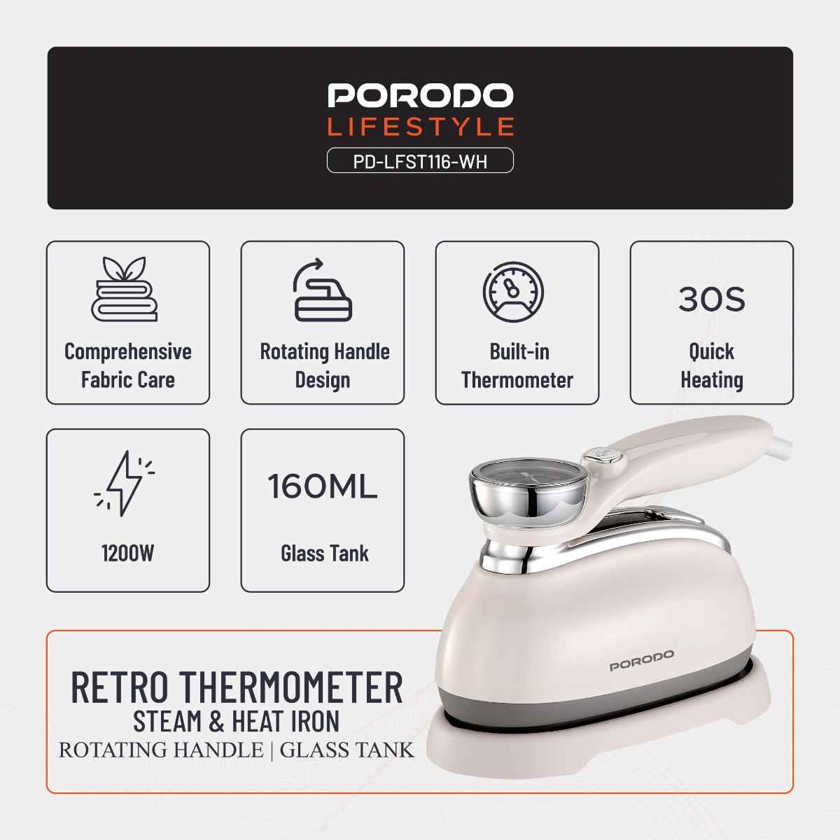 Porodo  Retro Thermometer Steam & Heat Iron