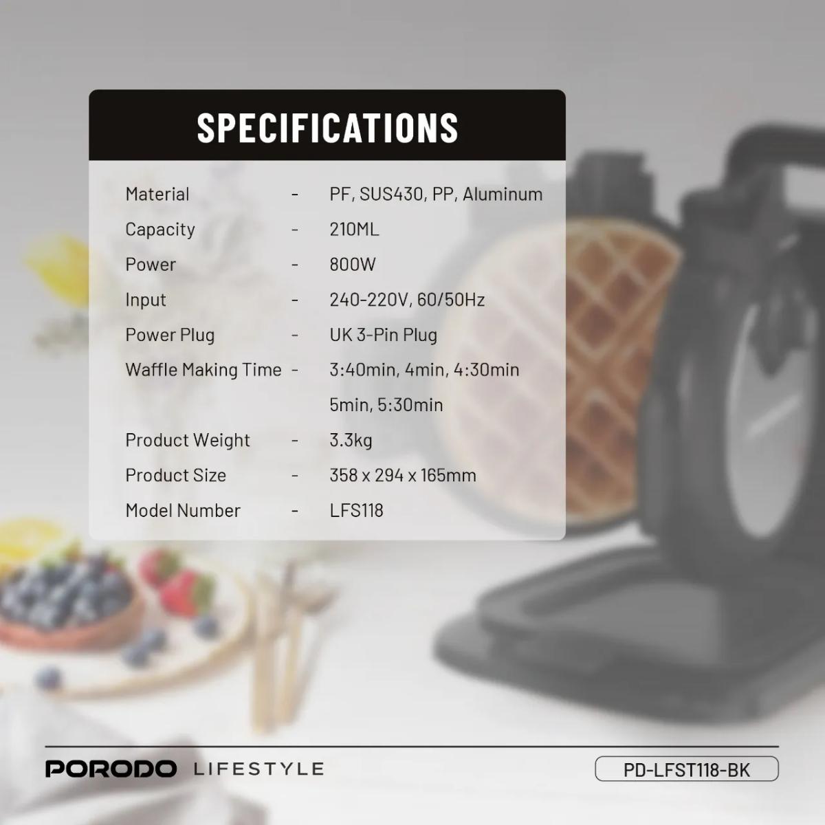 Porodo Lifestyle Vertical Waffle Maker