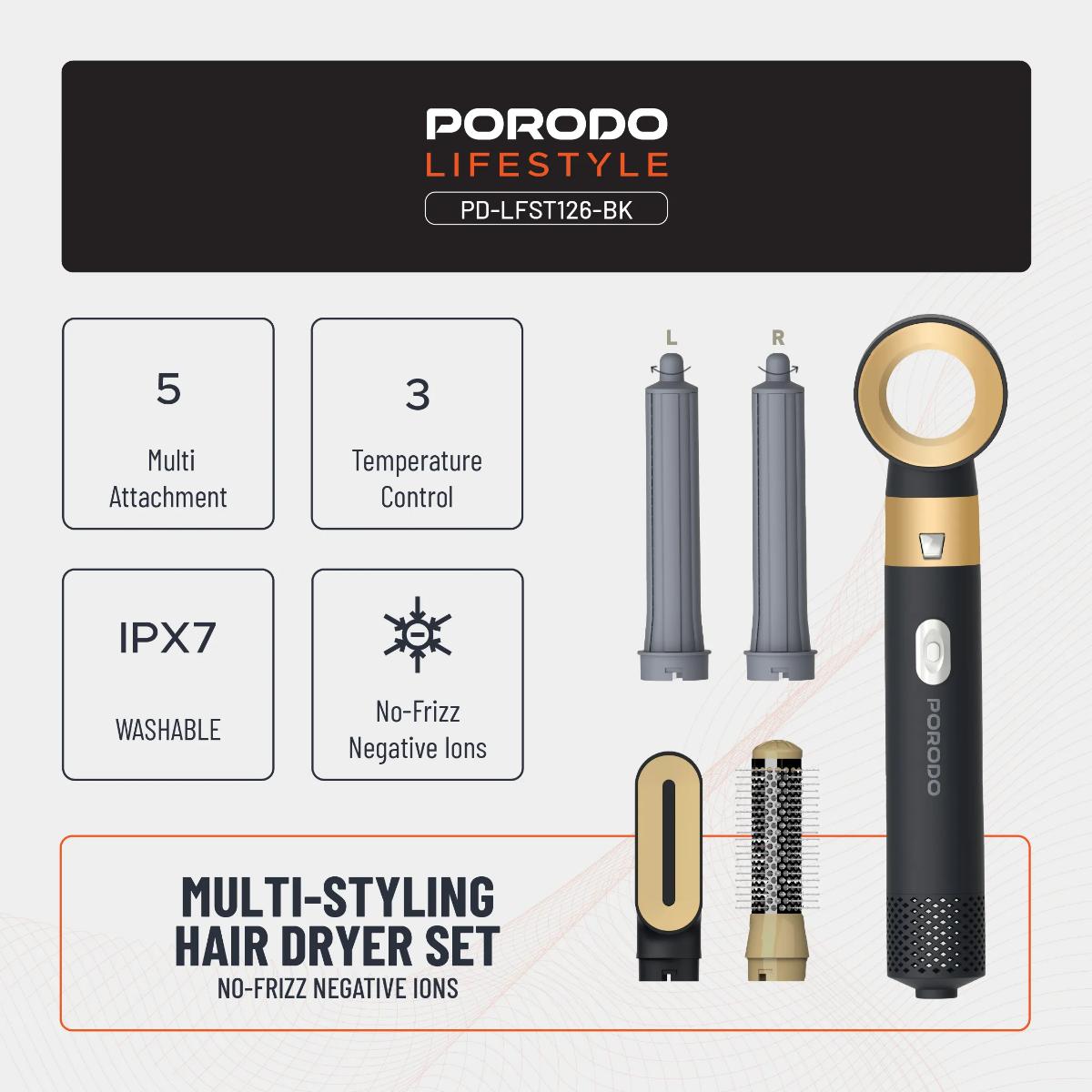 Porodo Lifestyle Multi-Styling Hair Dryer Set