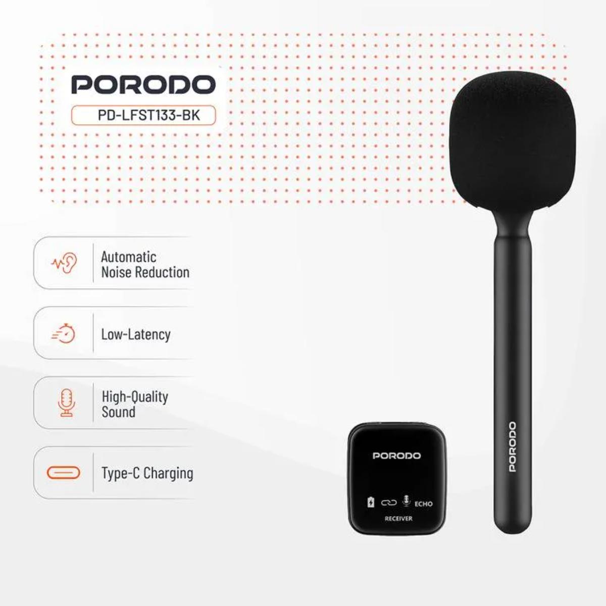 Porodo Two-Device Connect Handheld Lavalier Microphone