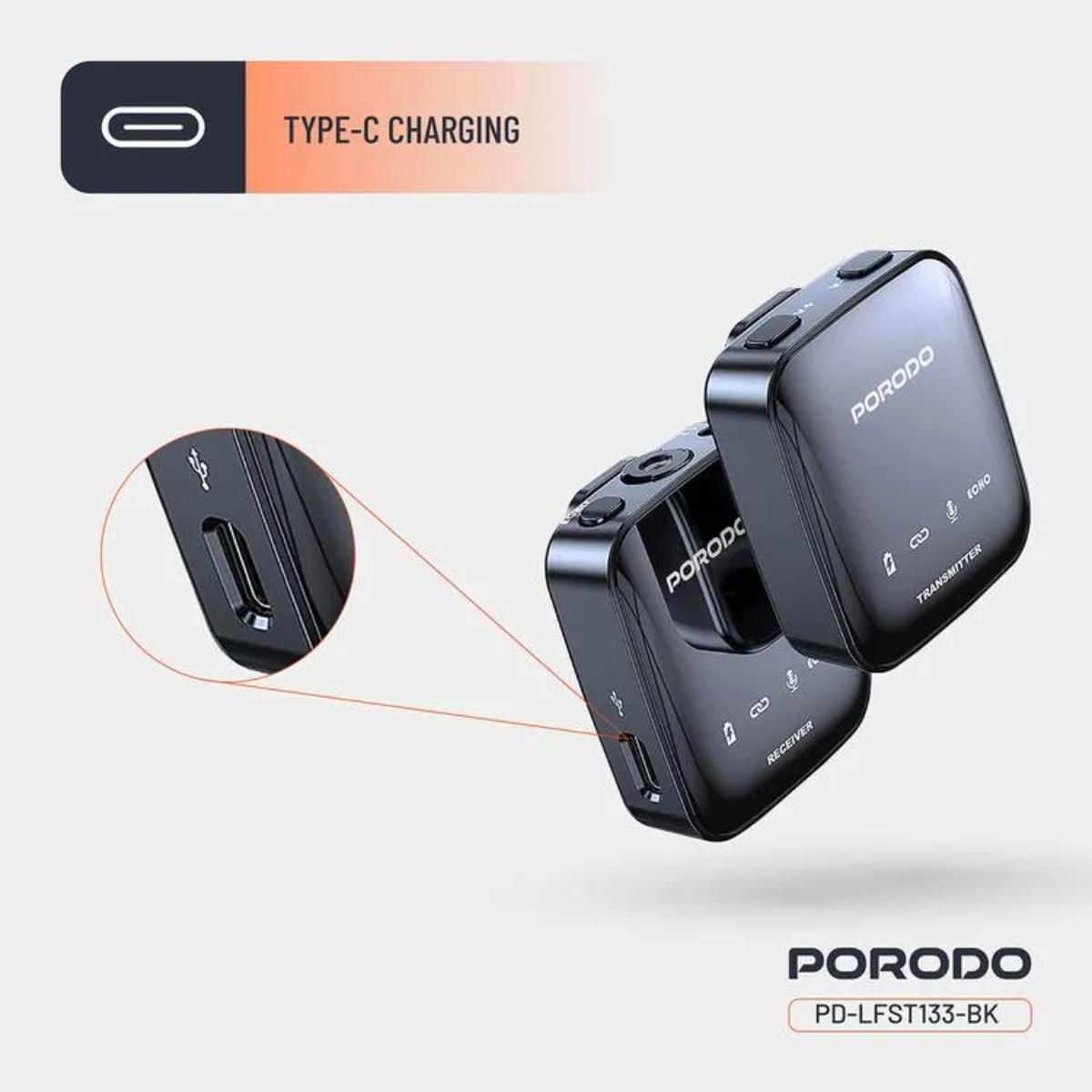 Porodo Two-Device Connect Handheld Lavalier Microphone