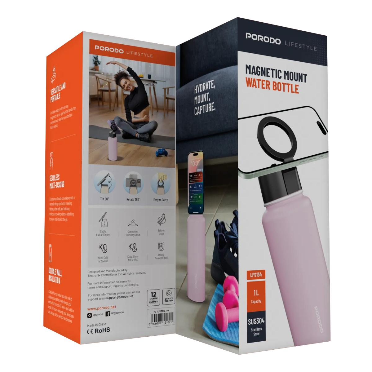Porodo Lifestyle Magnetic Mount Water Bottle