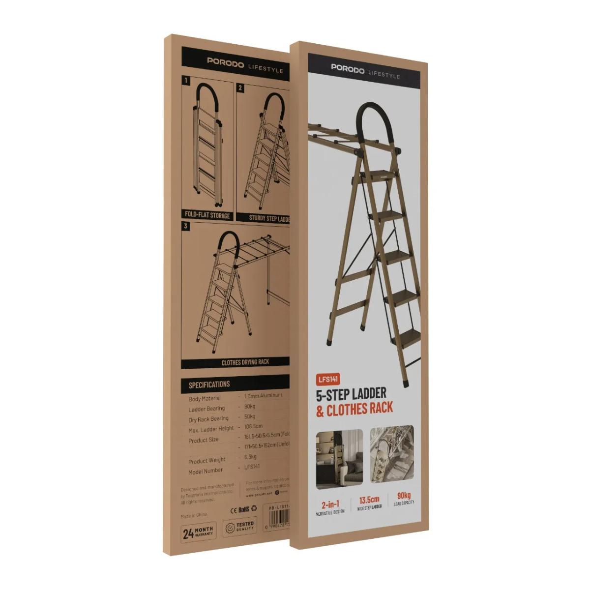 Porodo Lifestyle 5-Step Ladder & Clothes Rack