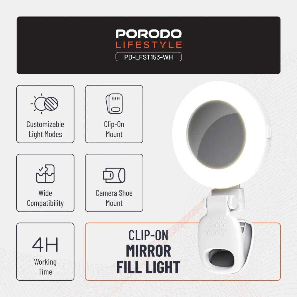 Porodo Lifestyle Clip-On Mirror Fill Light