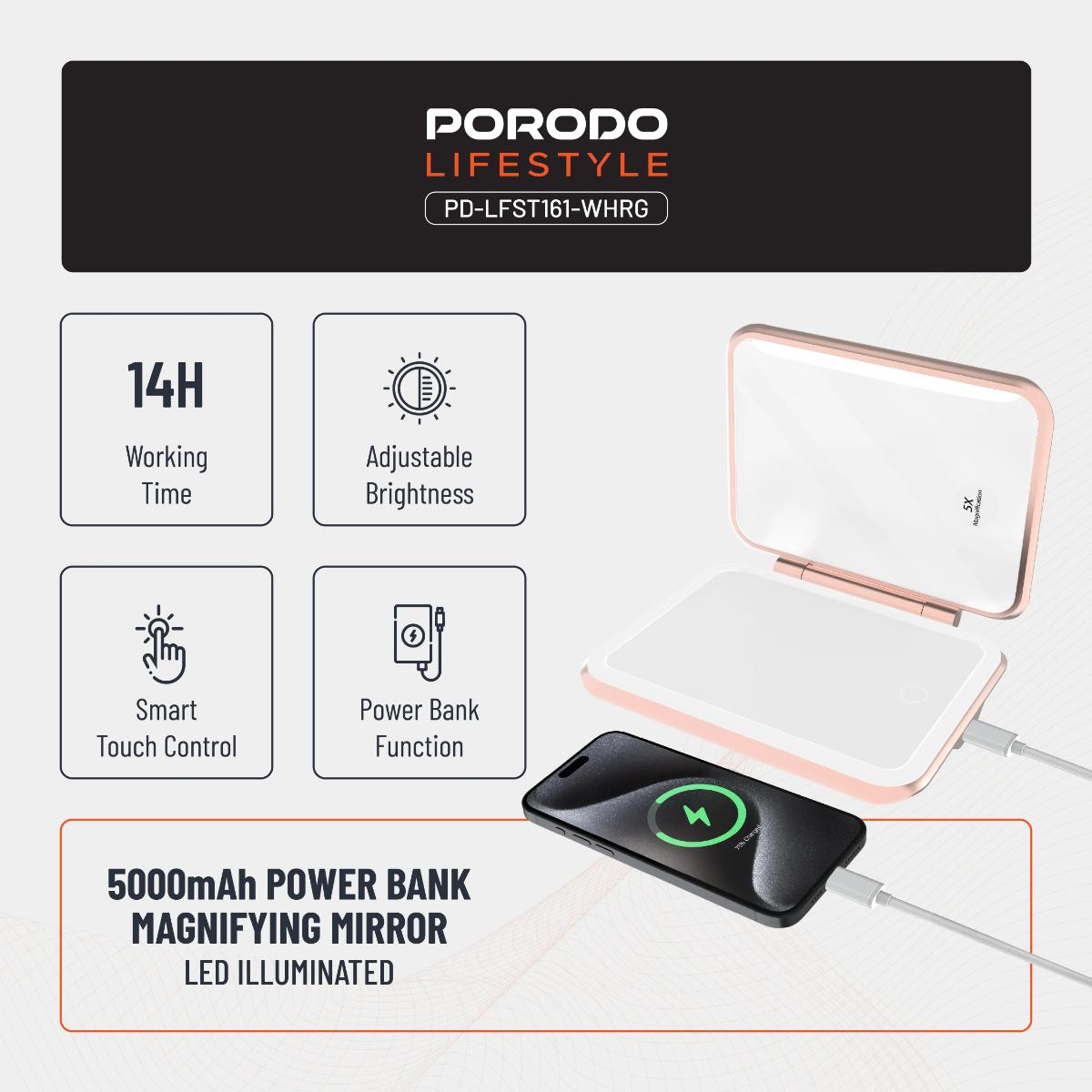 Porodo 2-in-1 LED Magnifying Makeup Mirror