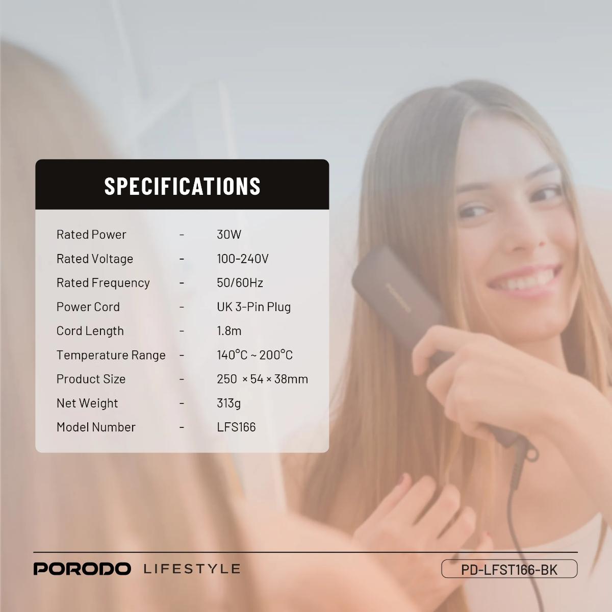 Porodo Lifestyle Electric Heated Hair Straightener Brush