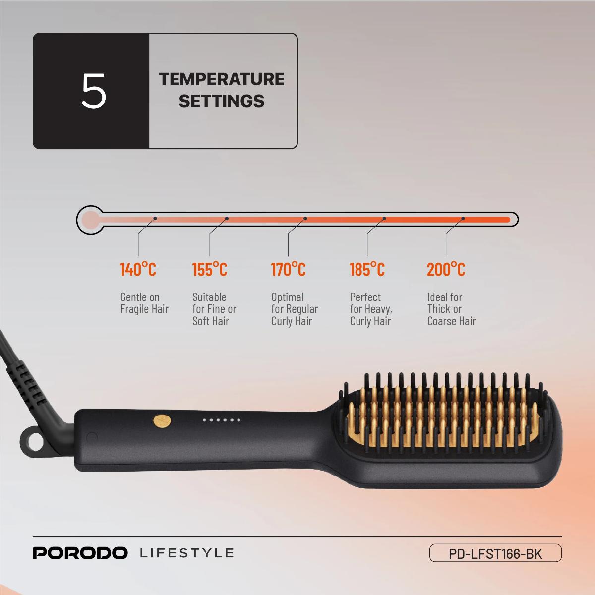 Porodo Lifestyle Electric Heated Hair Straightener Brush