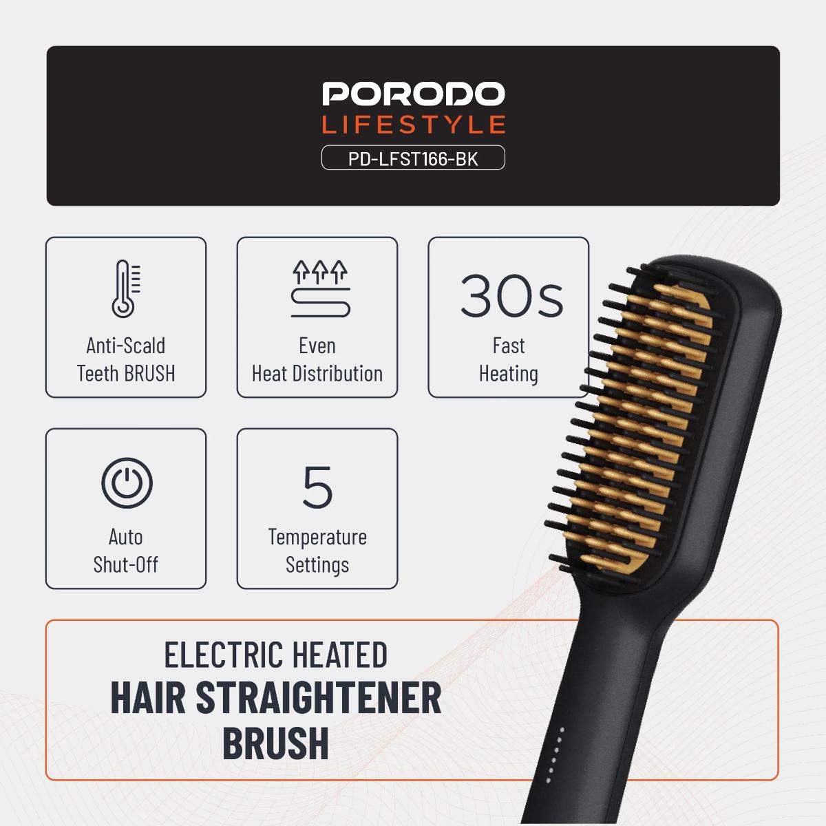 Porodo Lifestyle Electric Heated Hair Straightener Brush