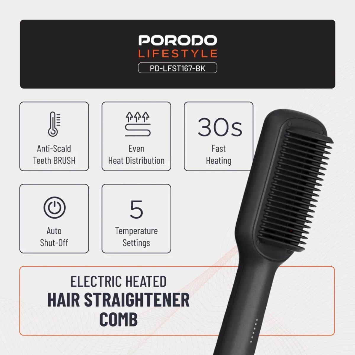 Porodo Lifestyle Electric Heated Hair Straightener Comb