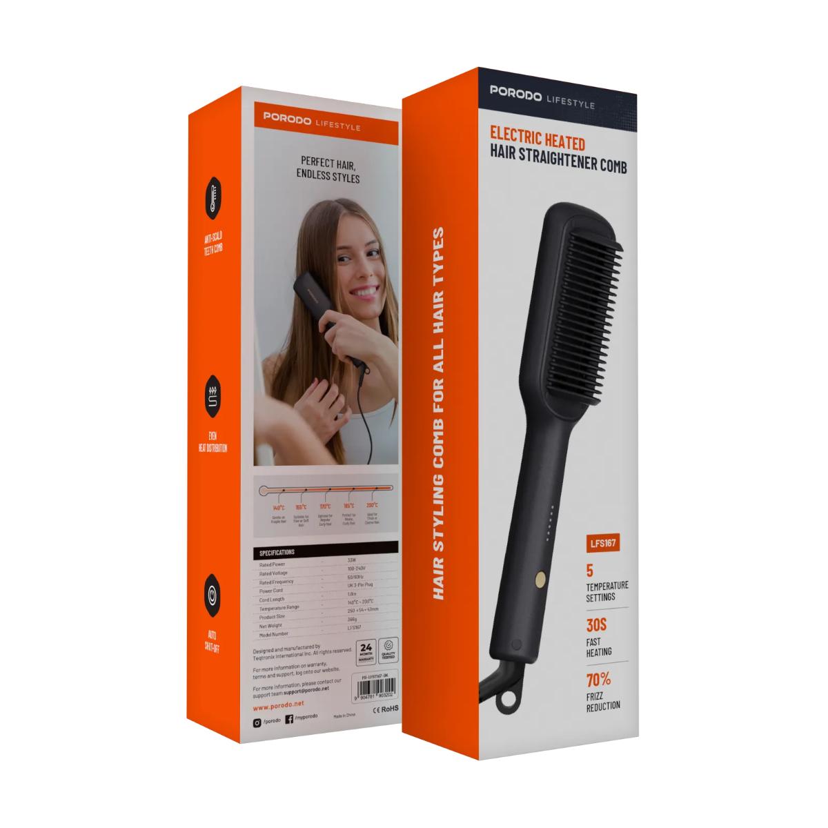 Porodo Lifestyle Electric Heated Hair Straightener Comb