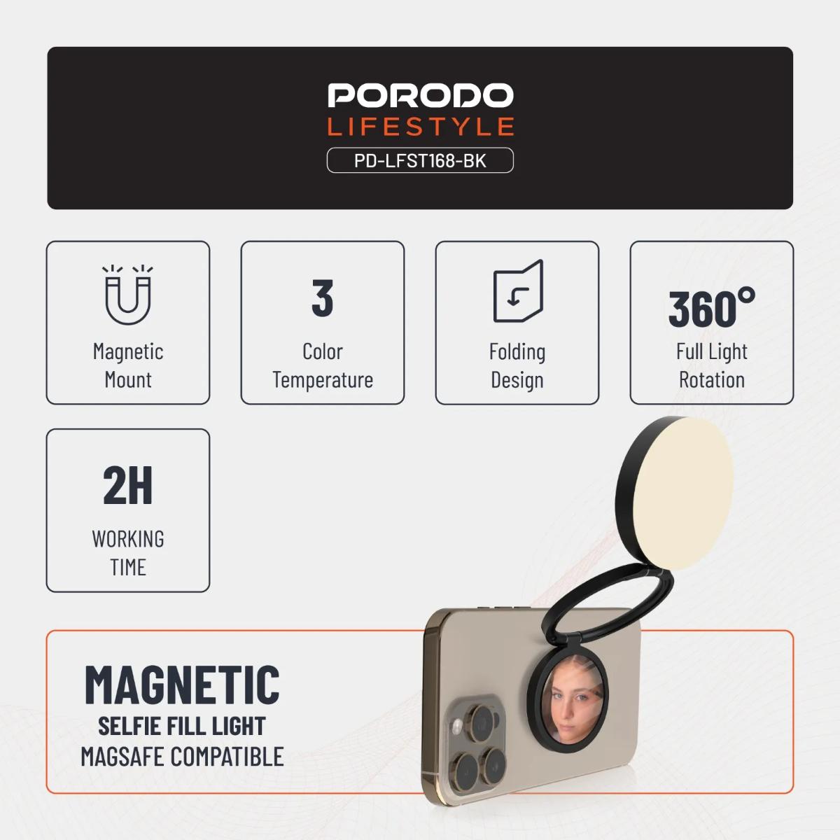 Porodo Lifestyle Magnetic Selfie Fill Light