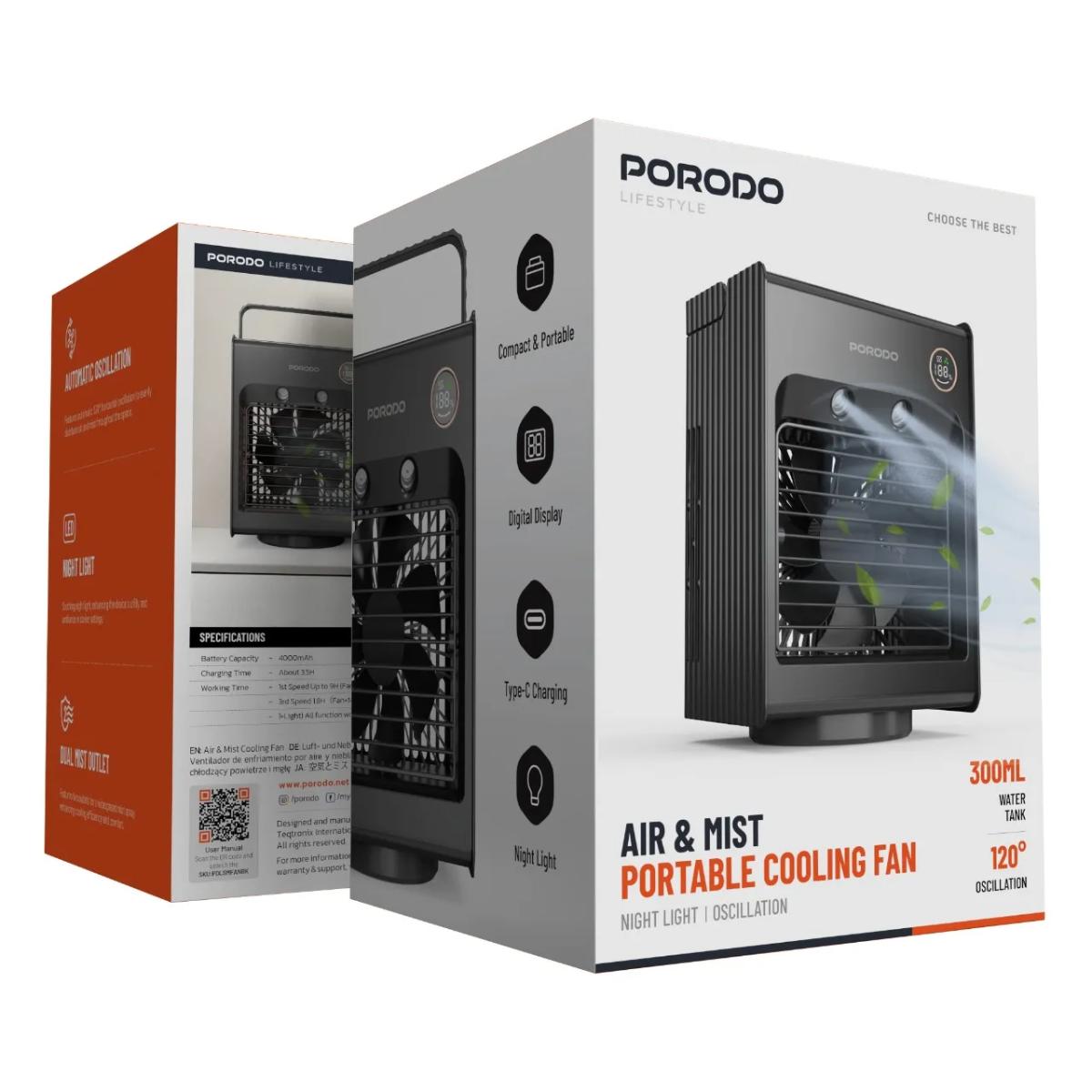 Porodo 4-in-1 Portable Cooling Fan & Mister