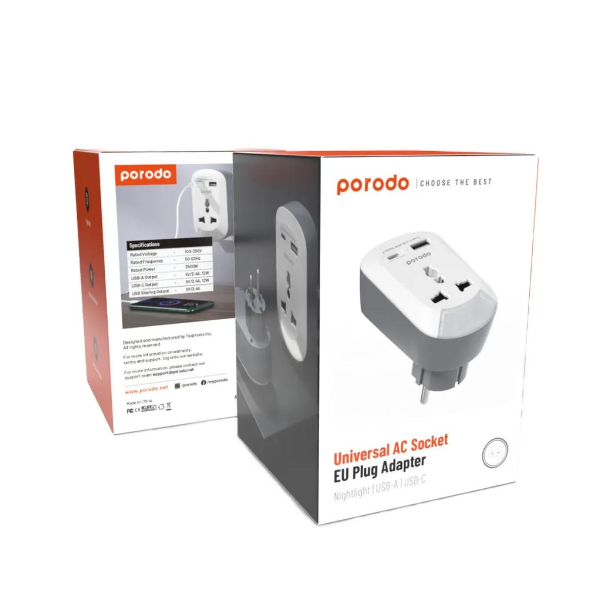 Porodo Universal AC Adapter with Nightlight