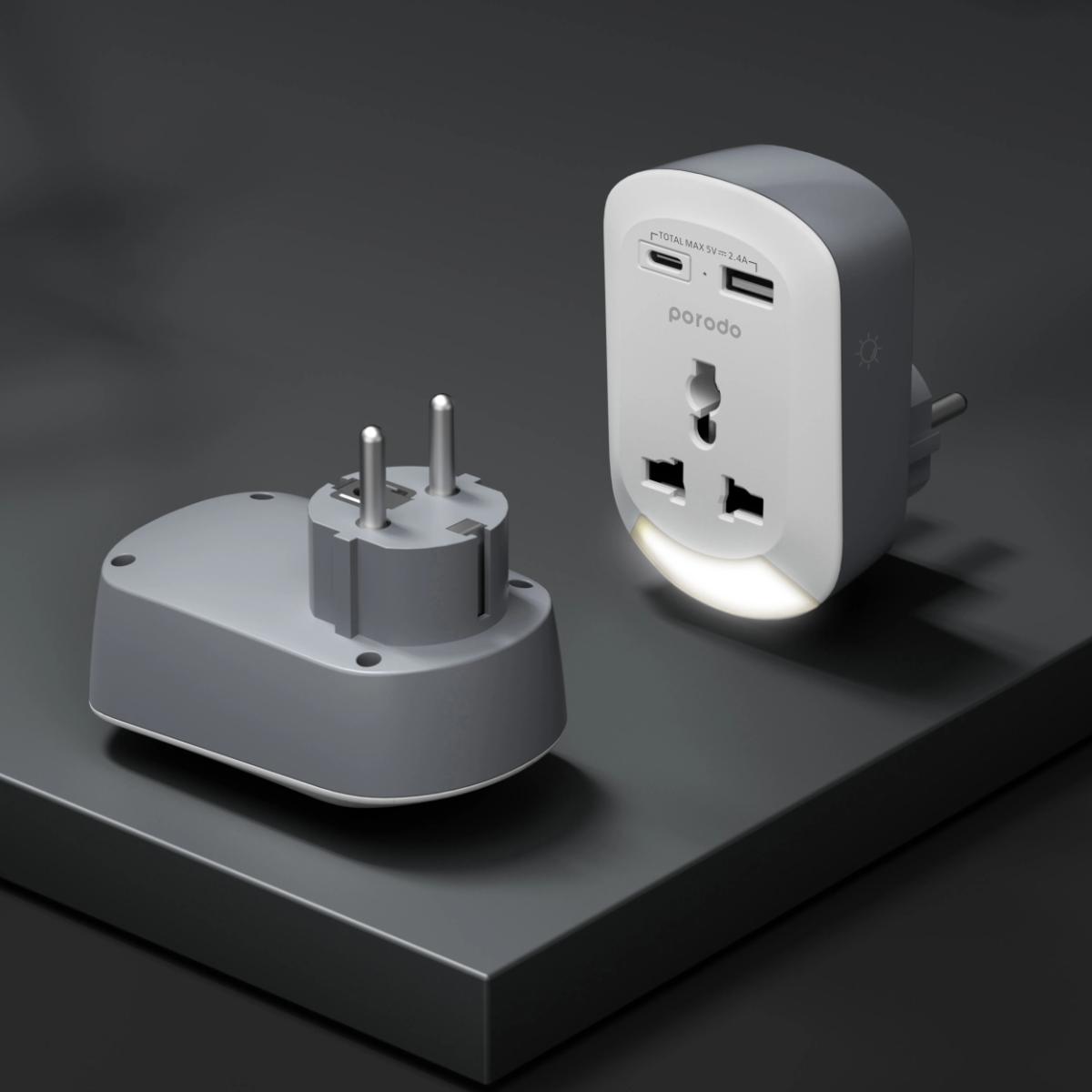 Porodo Universal AC Adapter with Nightlight