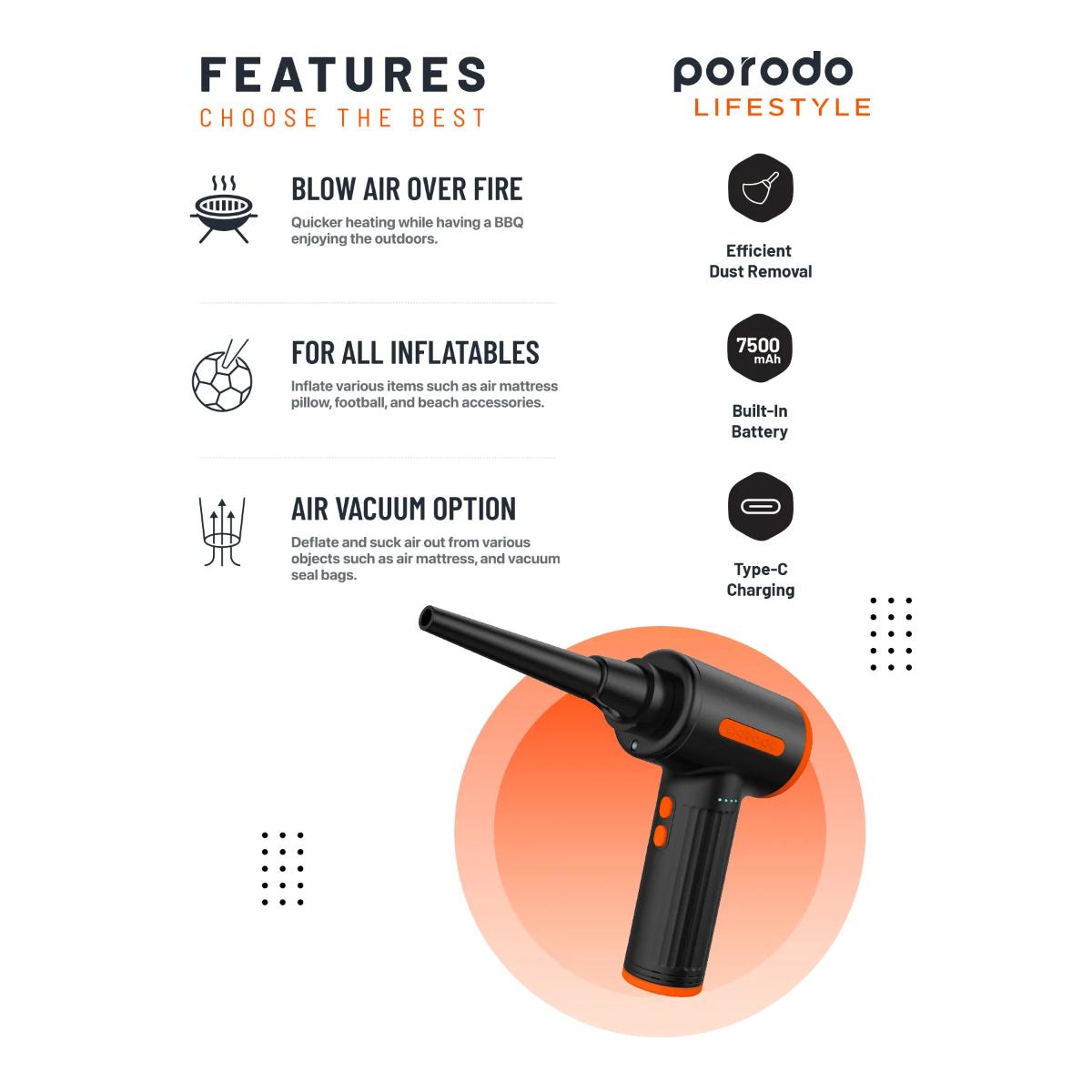 Porodo 2-in-1 Handheld Super Duster & Vacuum