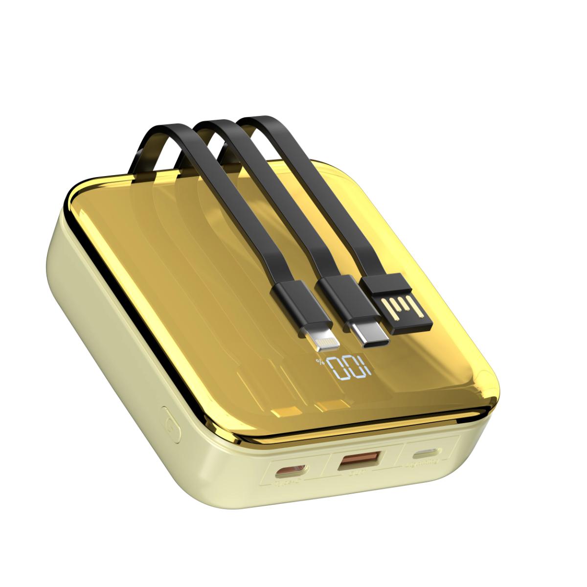 Porodo 20000mAh Mirror Power Bank with Built-In Cables