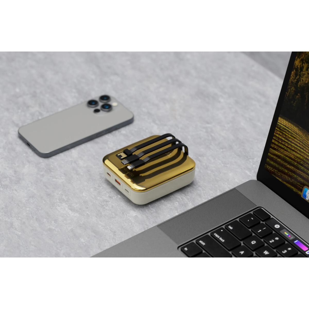 Porodo 20000mAh Mirror Power Bank with Built-In Cables