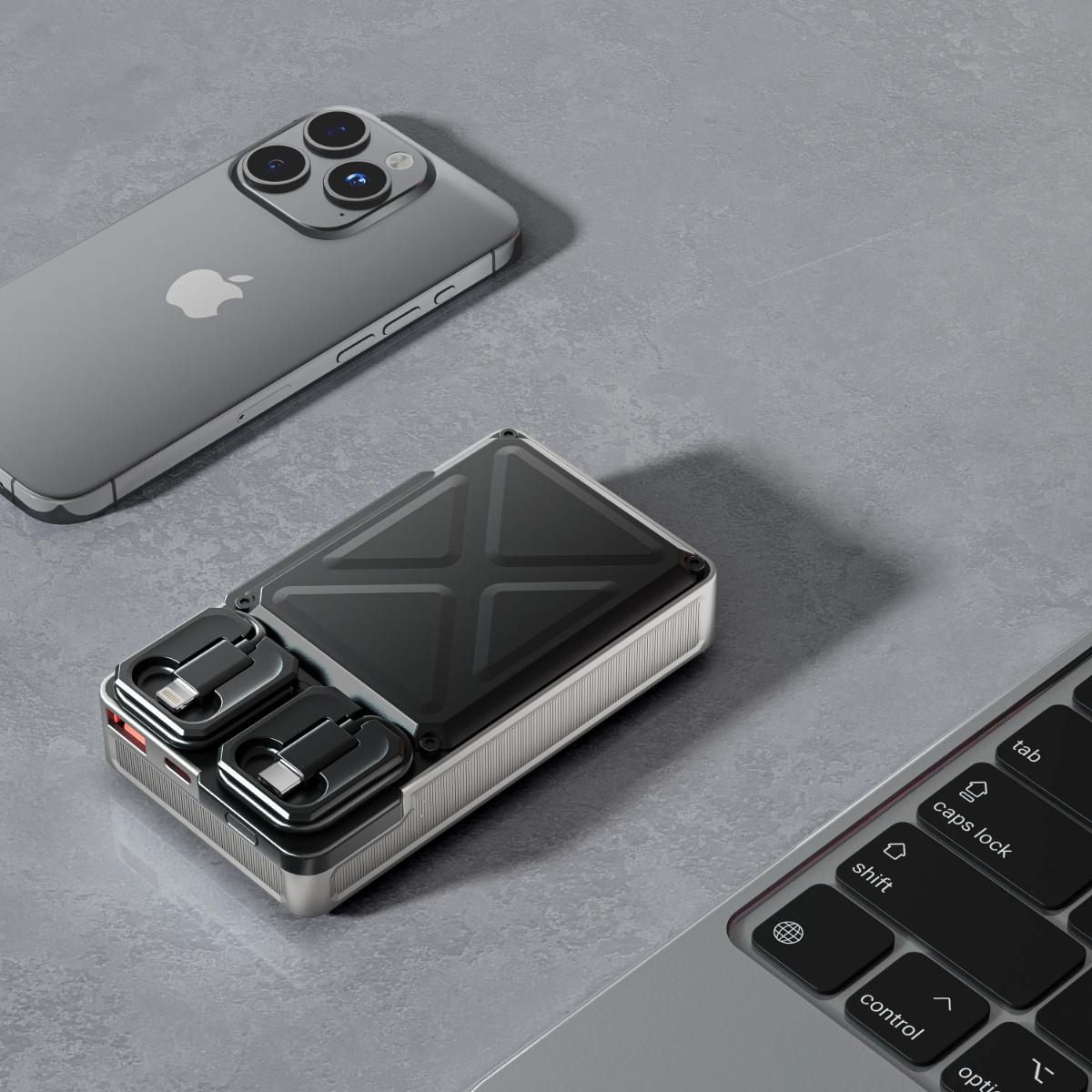 Porodo 20,000mAh Power Bank with Built-In USB-C & Lightning Cables