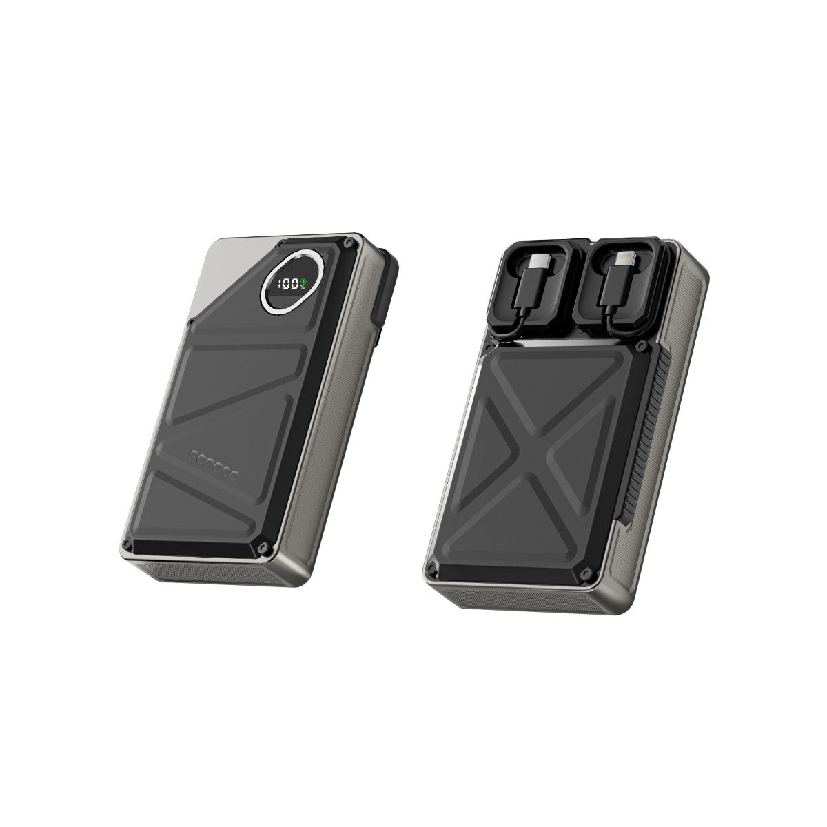 Porodo 20,000mAh Power Bank with Built-In USB-C & Lightning Cables