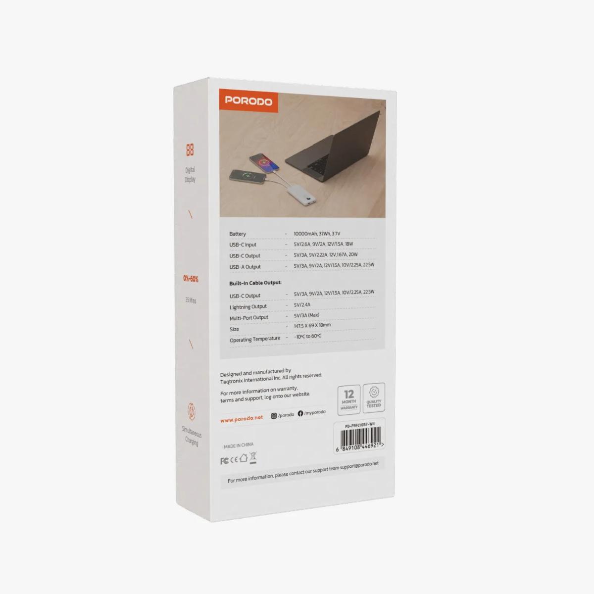 Porodo 10000mAh Digital Display Power Bank