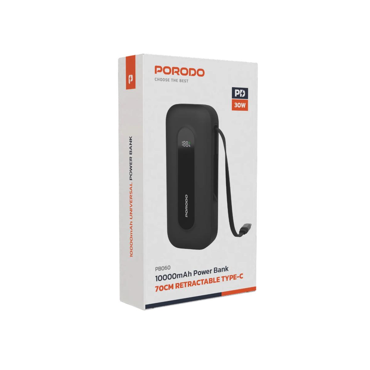 Porodo 10000mAh Power bank 58CM Retractable Type-C