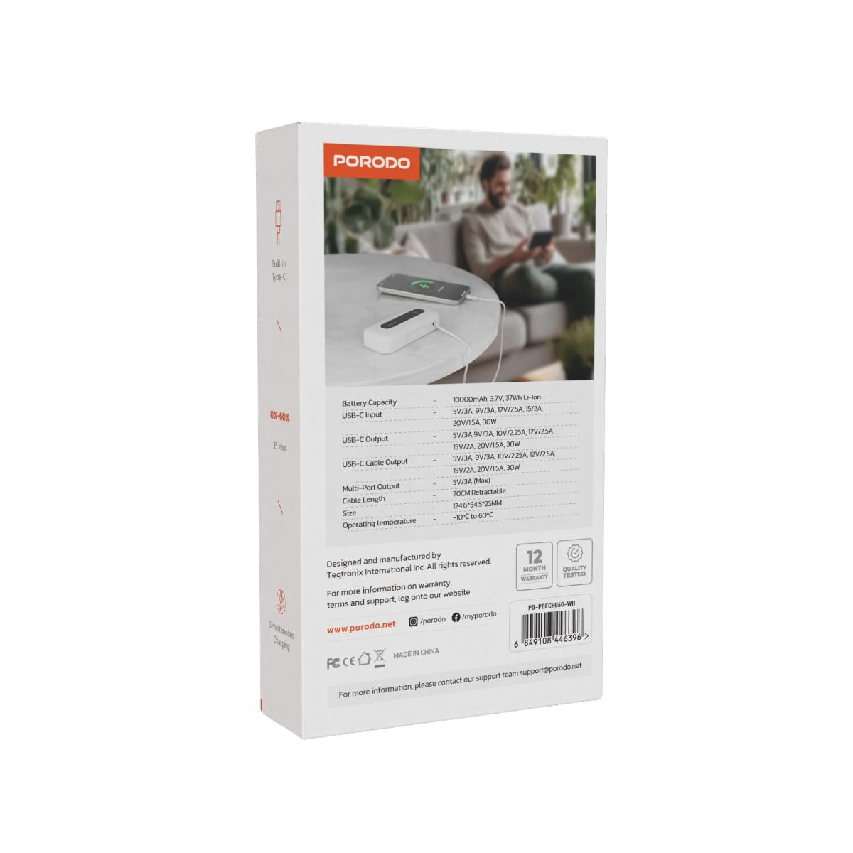 Porodo 22.5W 10000mAh Retractable Type-C Power Bank