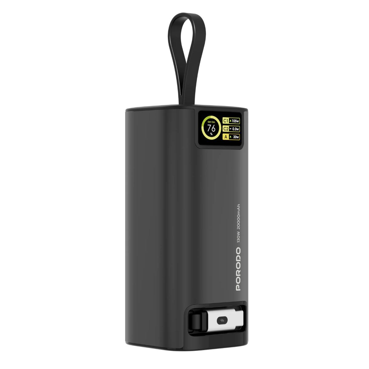 Porodo 130W 20000mAh Power Bank with Retractable USB-C Cable
