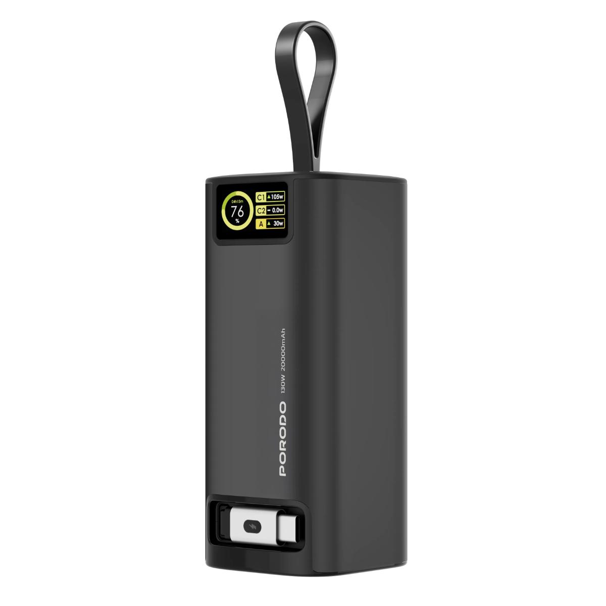 Porodo 130W 20000mAh Power Bank with Retractable USB-C Cable