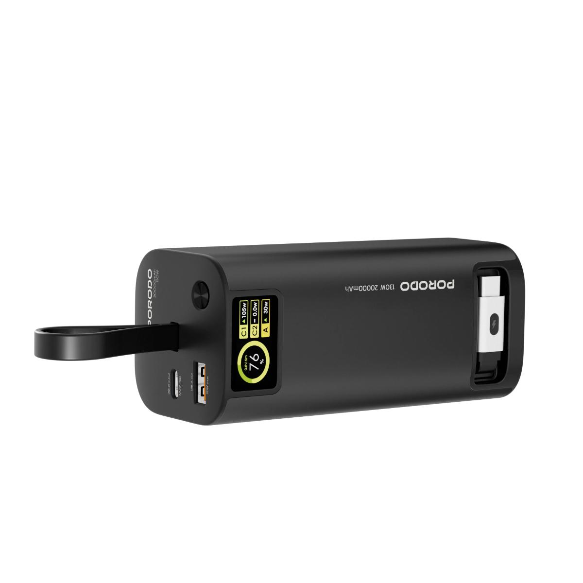 Porodo 130W 20000mAh Power Bank with Retractable USB-C Cable