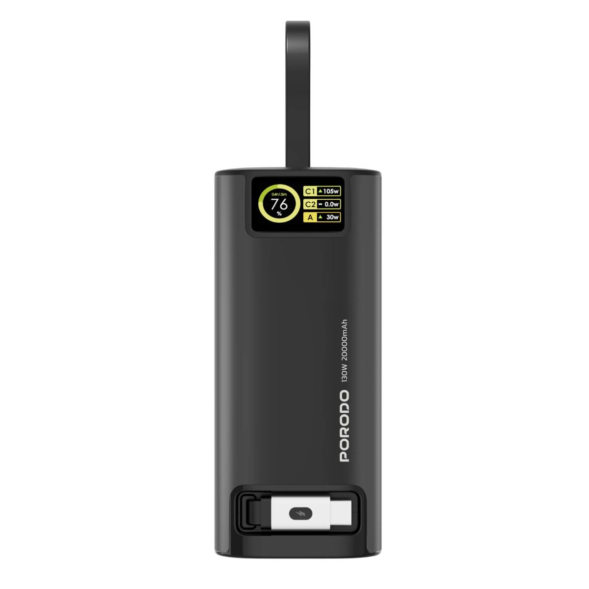 Porodo 130W 20000mAh Power Bank with Retractable USB-C Cable
