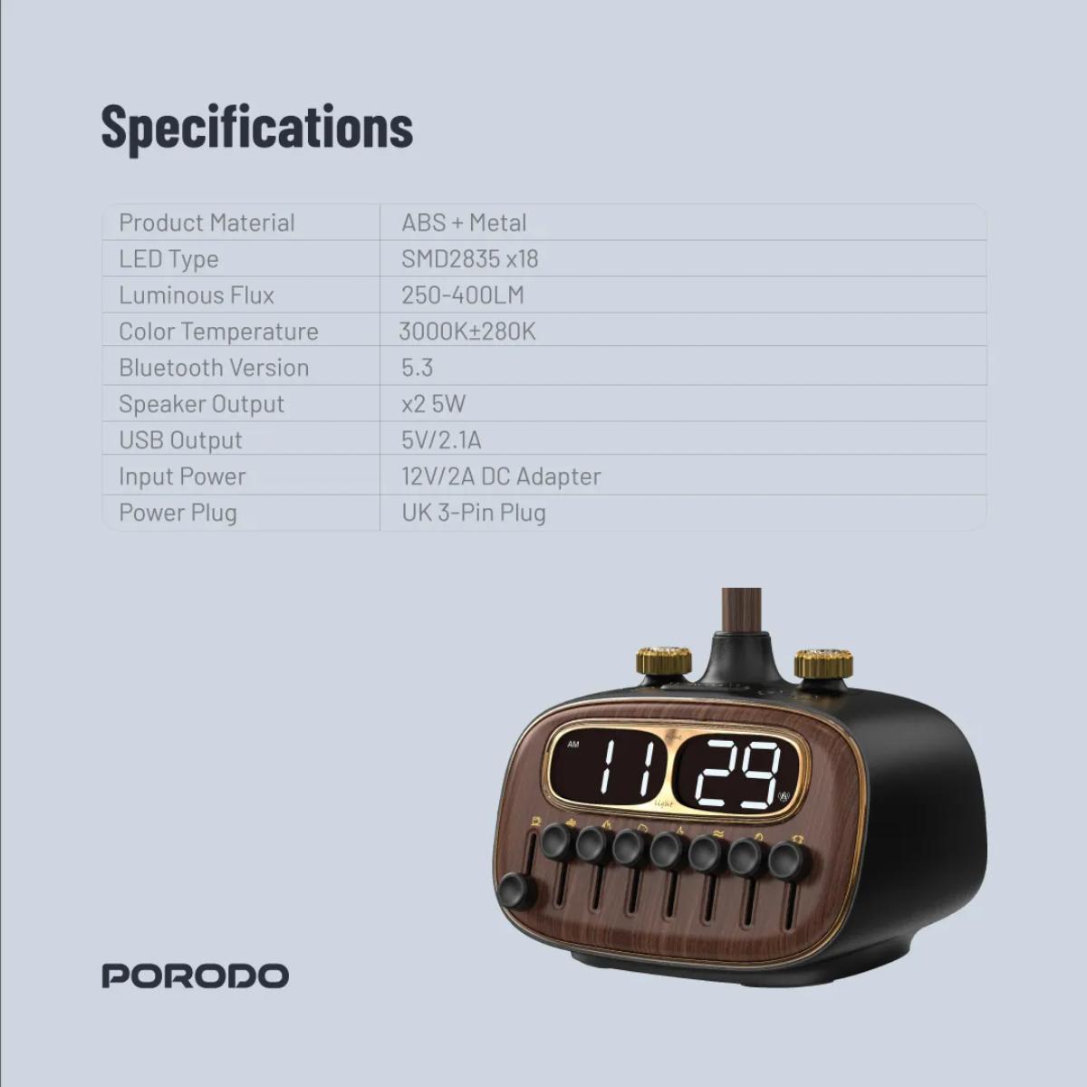 Porodo Lifestyle Retro Desk Lamp White-Noise & BT Speaker
