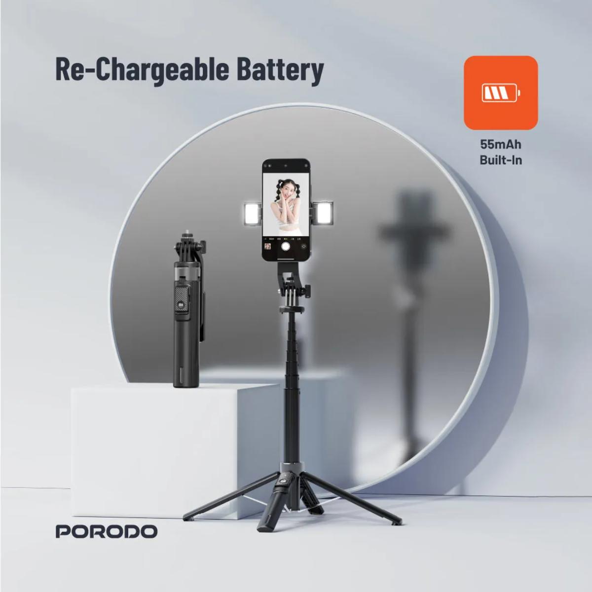 Porodo Dual Lighting Selfie Stick Remote Shutter