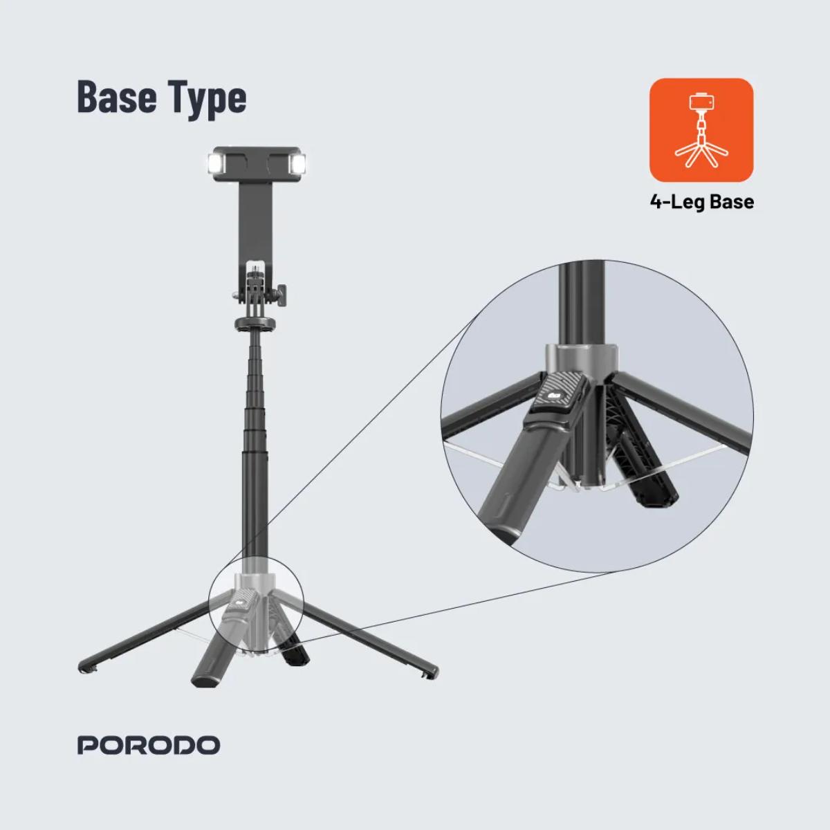 Porodo Dual Lighting Selfie Stick Remote Shutter