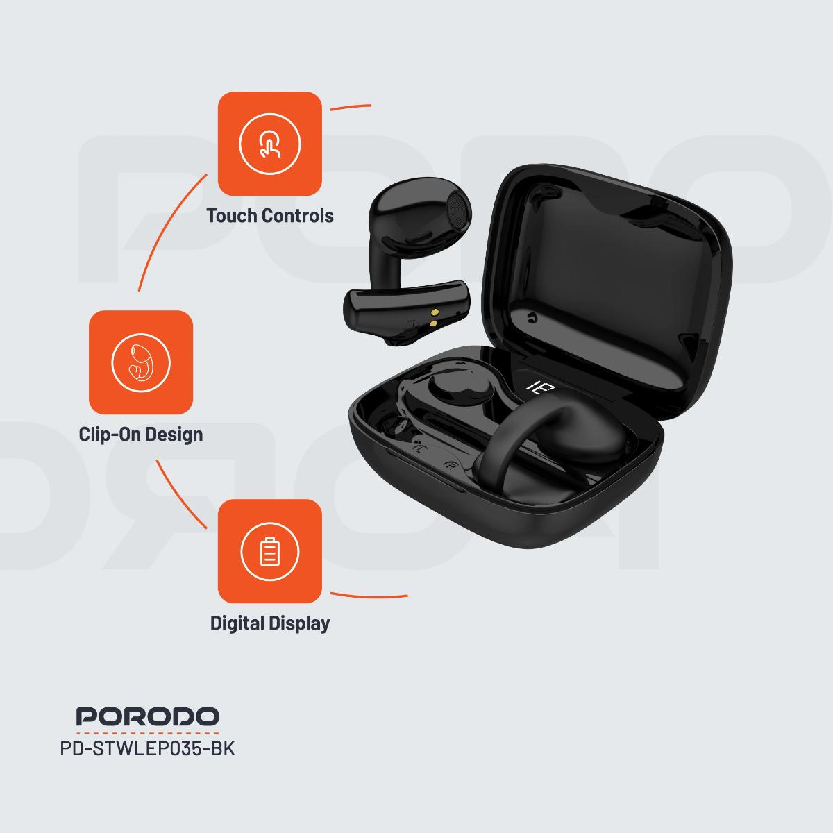 Porodo Soundtec Snap Clip-On Wireless Earbuds