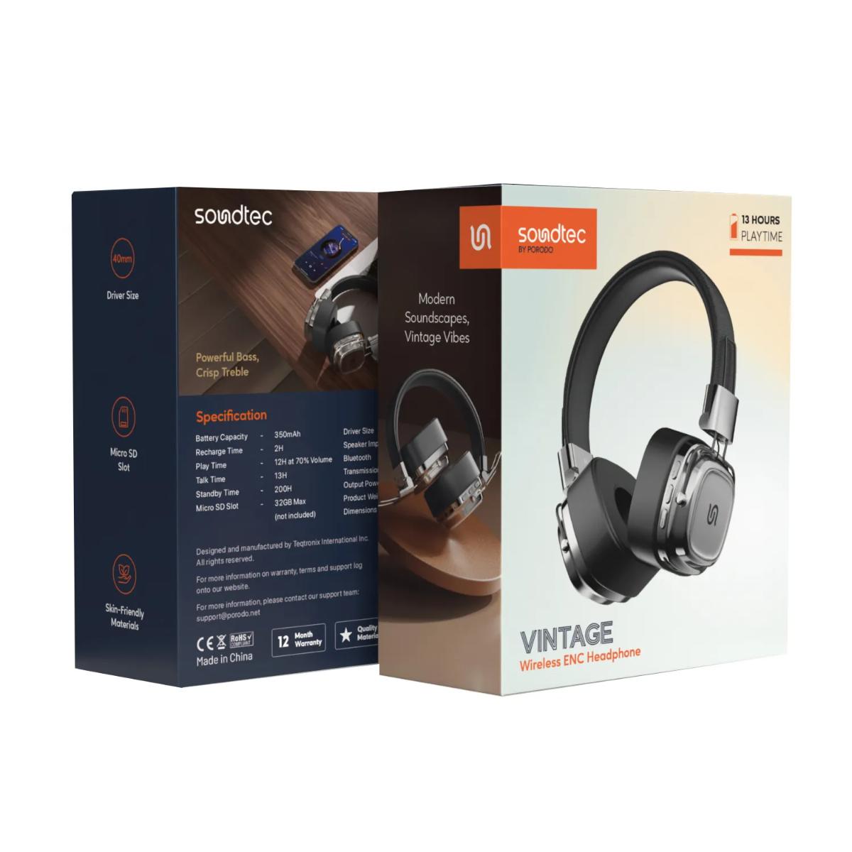 Porodo Vintage Wireless ENC Headphone
