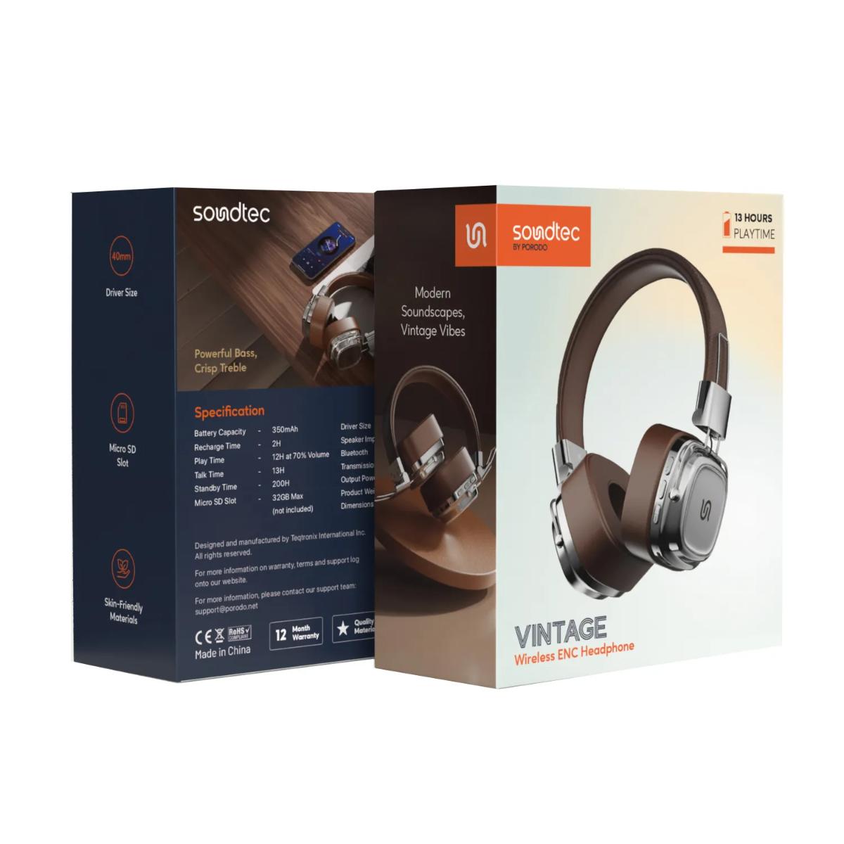 Porodo Vintage Wireless ENC Headphone