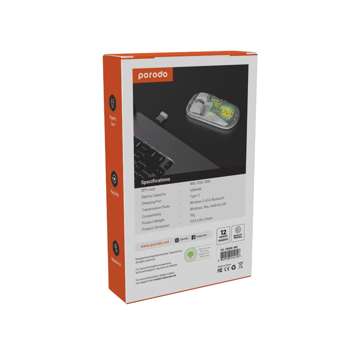 Porodo Dual-Mode Transparent Wireless Mouse
