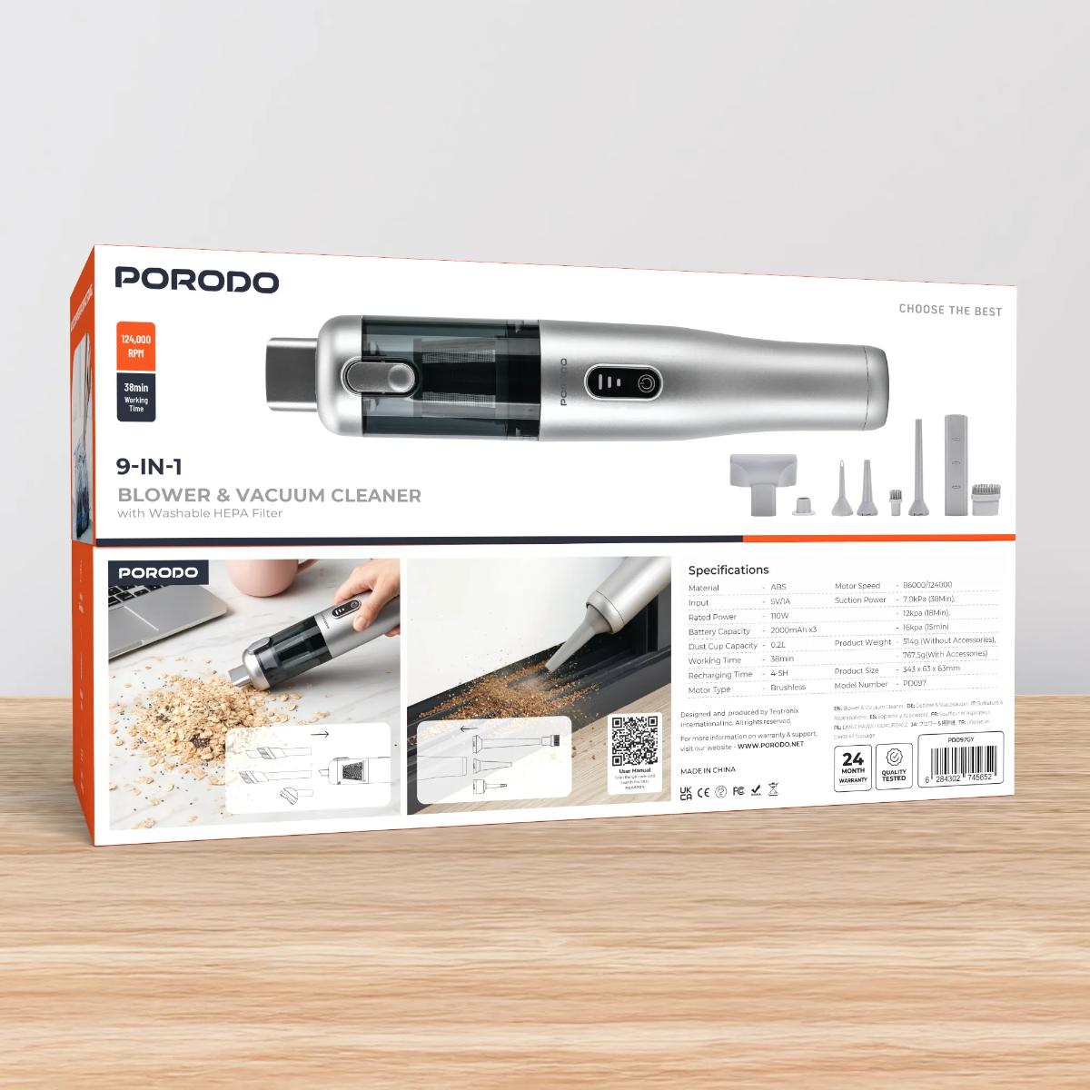Porodo 9-In-1 Blower & Vacuum Cleaner
