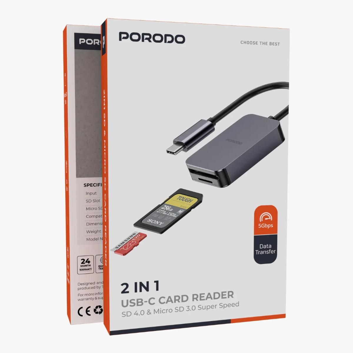 Porodo 2in1 USB-C Card Reader