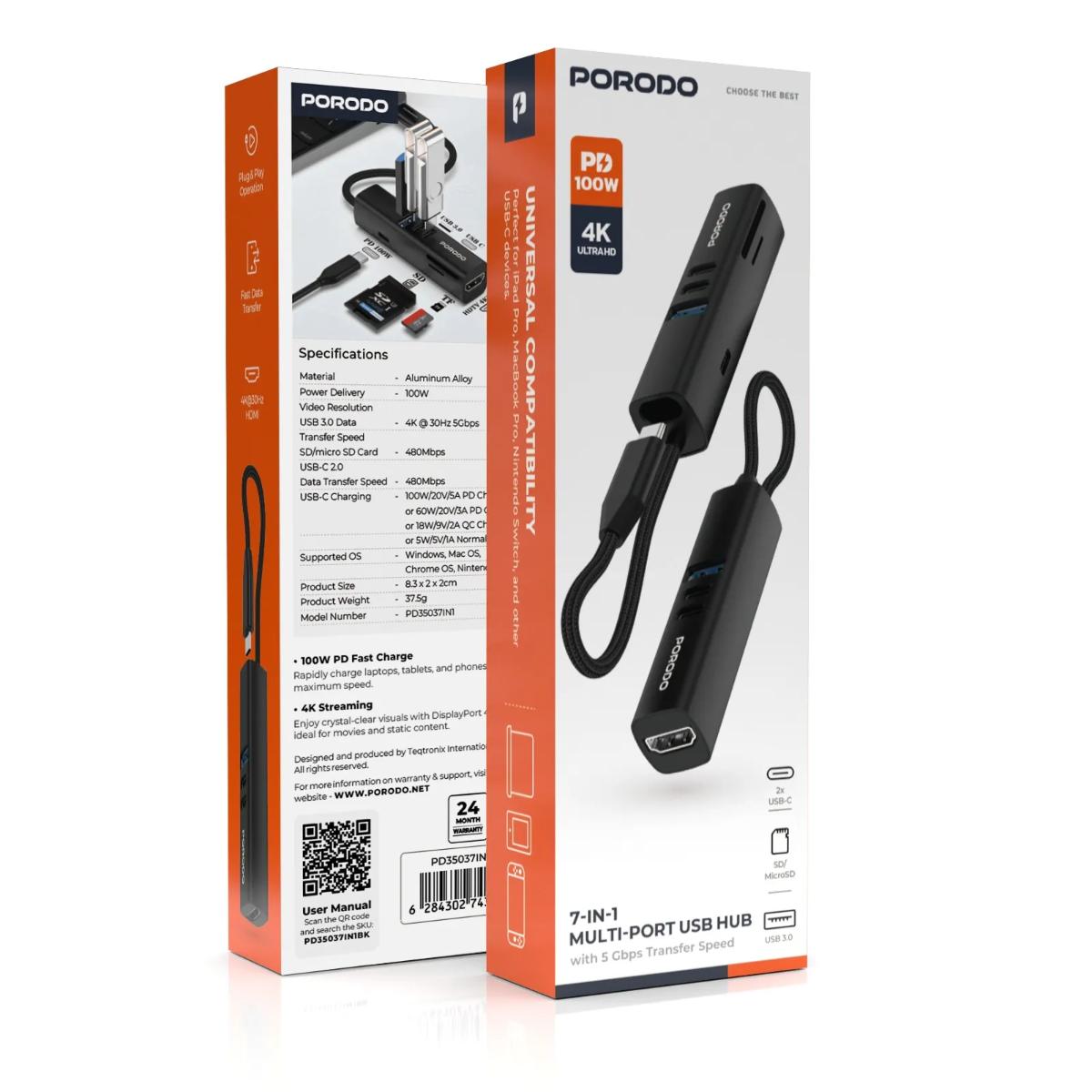 Porodo 7-in-1 Multi-Port USB-C Hub